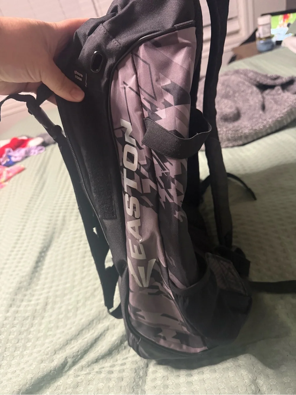 Black Baseball Bat Backpack with Subtle Gray Camo Accents